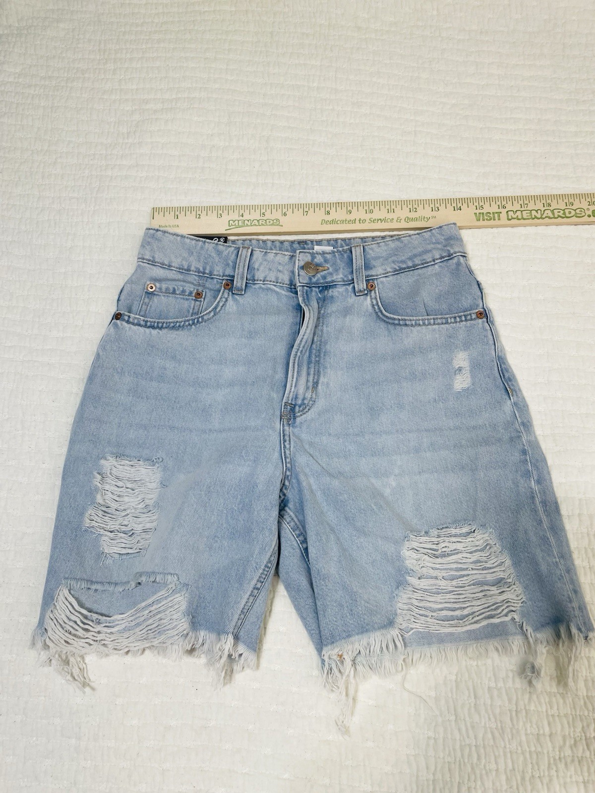 H&M Divided Bermuda Shorts Womens Sz 6 Blue High Waist Distressed thumbnail 7