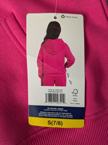 Champion Script Logo Youth Pink (Magenta) Powerblend Pullover Hoodie Size S 7/8 - Picture 4 of 9