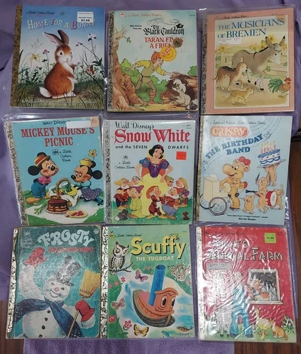 9 Little Golden Books Various Titles - vintage 