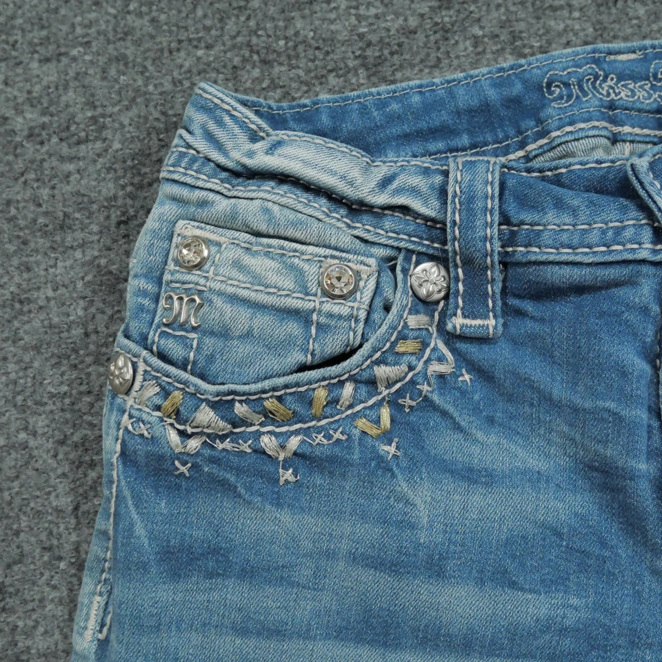 Miss Me Jeans Girls 12 Blue Denim Pants Capri Stretch Shorts 24x14 - Image 2 of 4
