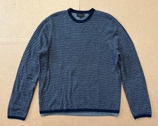 Vince Men  s XL Striped Double Layer Merino Wool Sweater Gray Navy