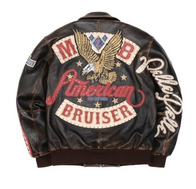 MEN'S PELLE PELLE M.B AMERICAN BRUISER LEATHER JACKET IN BROWN