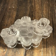 Vintage Floral Crystal/Glass Frosted Clear Two Stick Taper Candle Holder Beauty