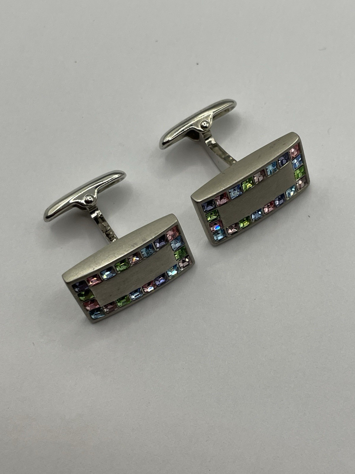 Cufflinks, Rectangular,  Tiny Pink Blue Green Gem… - image 4