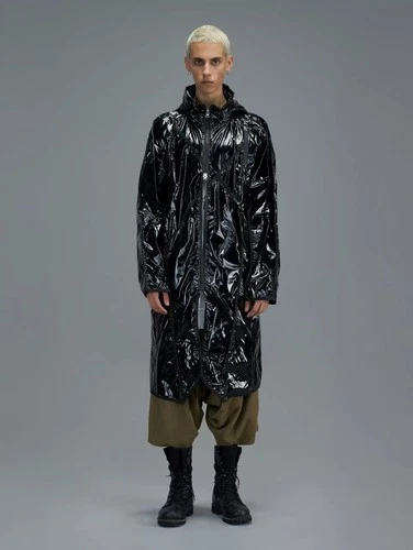HAMCUS PRMTVSM Printed Geo Asymmetry Line Glossy Raincoat – BNWT | Size S - product listing photo