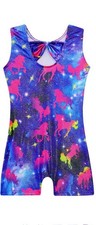 Gymnastics Leotard Girls Size 8-9 Unicorn Aurora Rainbow Blue Pink Purple Shorts