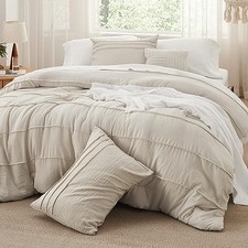 Comforter Set - 4 Pieces Pinch Pleat Bed Set, Beige Boho Queen 01 - Beige