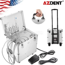 Portable Dental Delivery Unit Rolling Case Air Compressor Syringe Suction 4 Hole