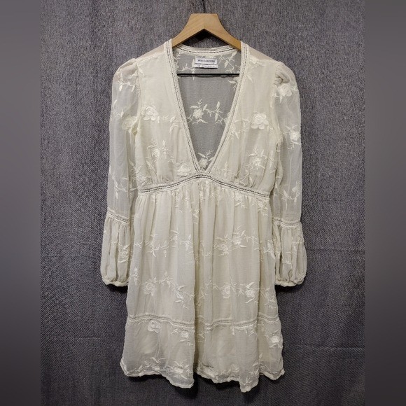 Urban Outfitters Embroidered Floral Babydoll Dress Women's S White Fairy Retro
