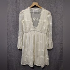 Urban Outfitters Embroidered Floral Babydoll Dress Women's S White Fairy Retro