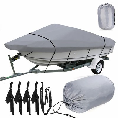 Telo Copribarca T-Top Rimorchiabile Impermeabile 20'-22', Oxford PU di Grado Marino 600D, per Barca con Console Centrale con Tetto Superiore a T, Adatto a 20'-22'L x 106W , Grigio
