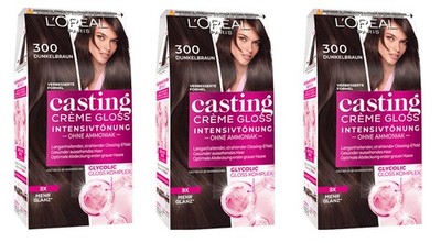 (3er PACK) L'OREAL CASTING CREME GLANZ 300 DUNKELBRAUN HAARFARBE KEIN AMMONIA