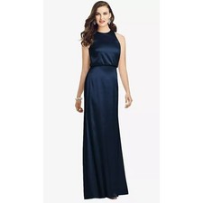 NEW Dessy Collection Size 14 Charmeuse Trumpet Midnight Dress 242 msrp I21-13