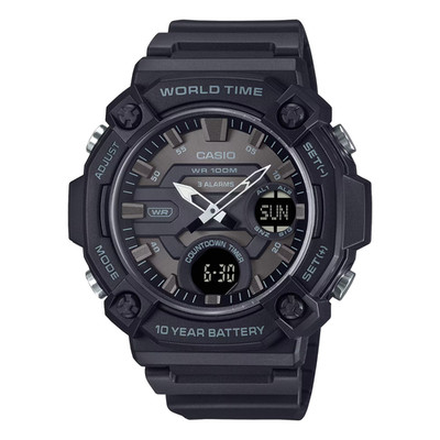 Casio AEQ120W-1BV, Telememo 30 Watch, 100M, 3 Alarms, Chronograph, World Time