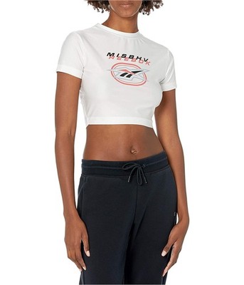Reebok Womens Misbhv Cropped Graphic T-Shirt, white, S