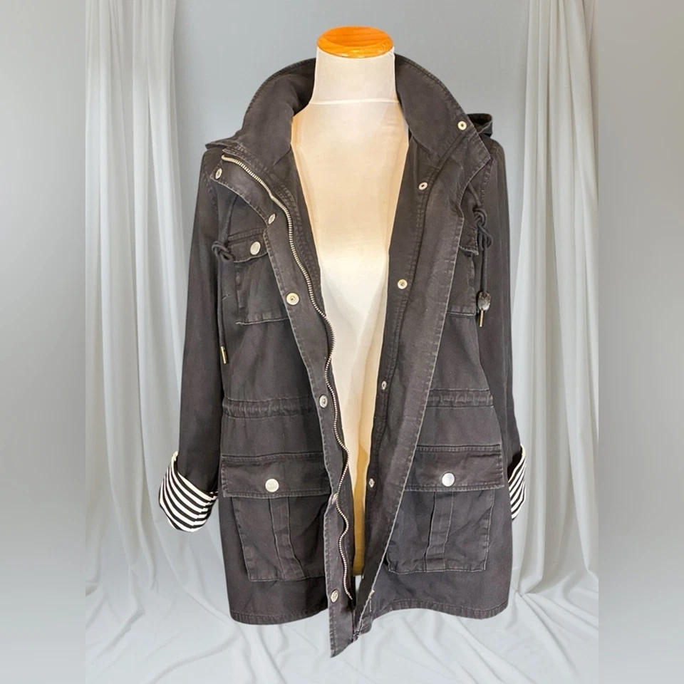 Market & Spruce Charcoal Utility Jacket with Striped Accents - Image 2 of 4