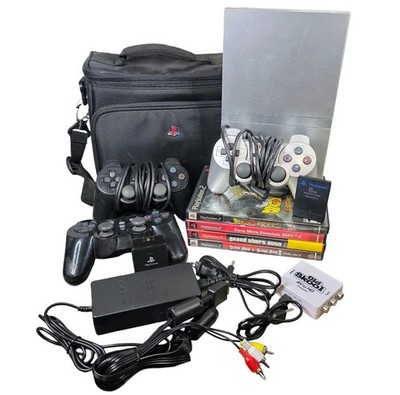 Sony PlayStation 2 PS2 Slim Silver Console Bundle With Games,case,memory Card