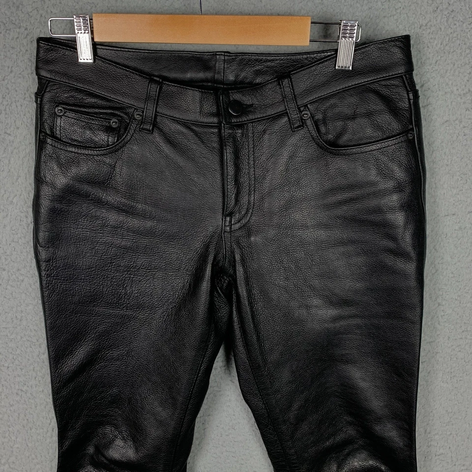 Pantalones de moto de cuero First Classics para mujer 6 negros tiro bajo 5 bolsillos para montar Foto 2 de 4