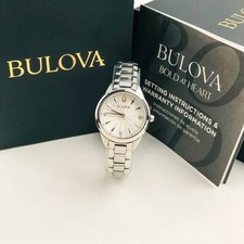 Bulova Sutton Ladies 96P219 Diamond Accent Silver Dial 28mm Quartz Steel Watch