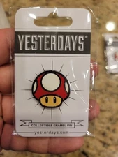 SUPER MARIO RED MUSHROOM ENAMEL LAPEL PIN YESTERDAYS CO