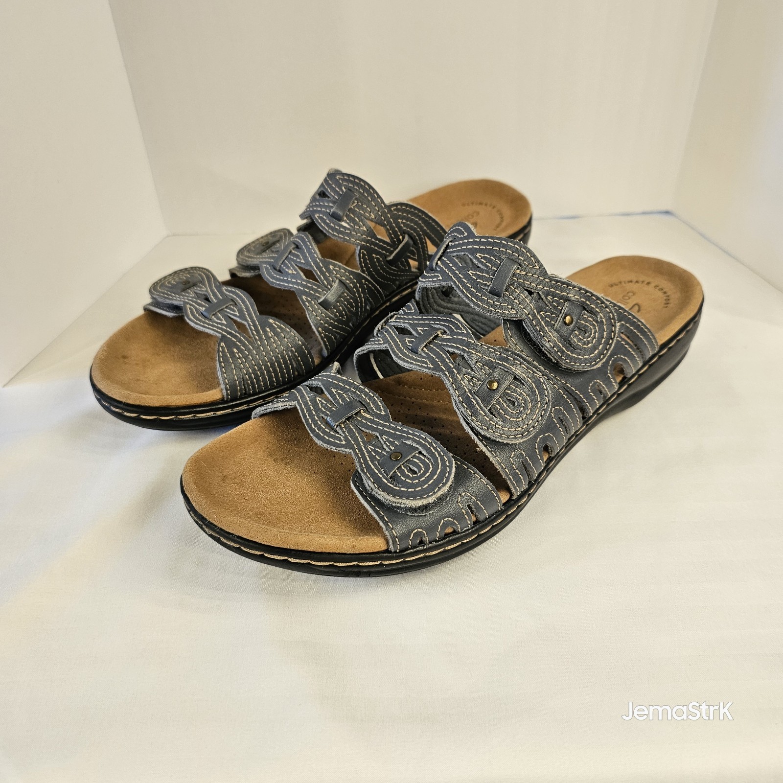 Clark’s Collection Laurieann Cove Blue/Grey Leather Sandals Women's 10 Comfort
