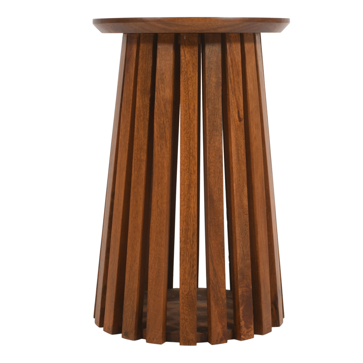 Brooklyn Slatted Mango Wood Side Table - Brown Wood - Image 3