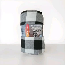 Biddeford Comfort Knit Fleece Electric Heated  Throw Blanket Black White Buffalo