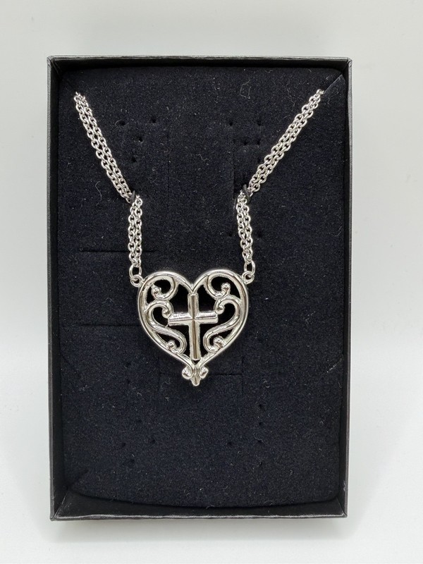 Heart Cross Necklace – Faith Jewelry – Adjustable Double Chain
