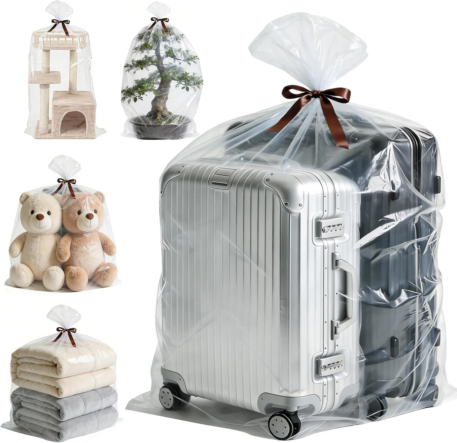5-Pack Jumbo 100x150cm Clear Plastic Storage Bags with Ties, 2 Mil Heavy-Duty Pr