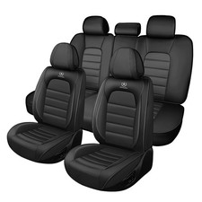 Full Coverage Car Seat Cover Set Premium Nappa Leather Waterproof Classic Black