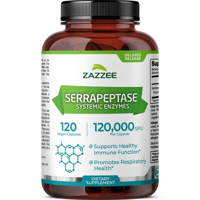 Extra Strength Serrapeptase 120,000 SPU, 120 Vegan Capsules, Delayed Release