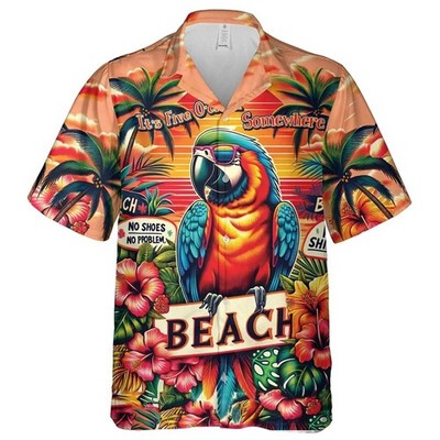 Herren Button Down Papagei Strand Sonnenuntergang It s Five O Clock Somewhere Tropical Hemd