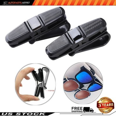 2Pcs Universal Car Sun Visor Glasses Clips Carbon Fibre Sunglasses Cards Holder
