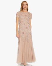 Adrianna Papell Womens Floral Beaded Godet Gown Size 4
