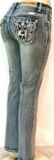 PLATINUM PLUSH LADIES SKULL  WINGS RHINESTONE DENIM BOOT CUT JEANS STYLE 4013