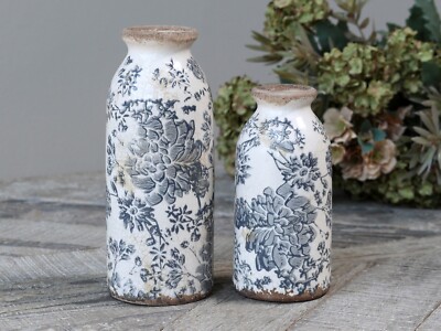 chic amtique Melun Flasche Vase  m. franz. Muster Opal (65600-06) Shabby H20/D8