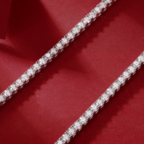 3-4mm D Color VVS Moissanite Tennis Chain Necklace 925 Sterling Silver Pass Test - Picture 3 of 10