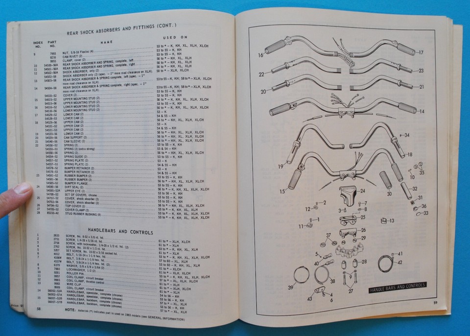 Original 1953 1963 Harley Motorcycle Parts Catalog XL XLH XLCH