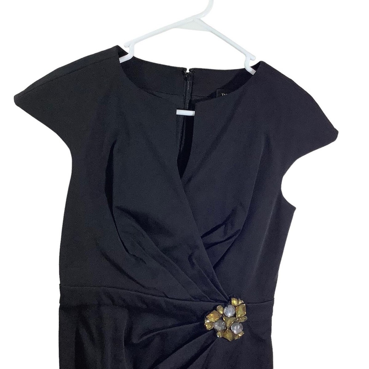 Tadashi Shoji Women's Faux Wrap Cap Sleeve Little Dress Gem Bling Accent Size 4 View 2