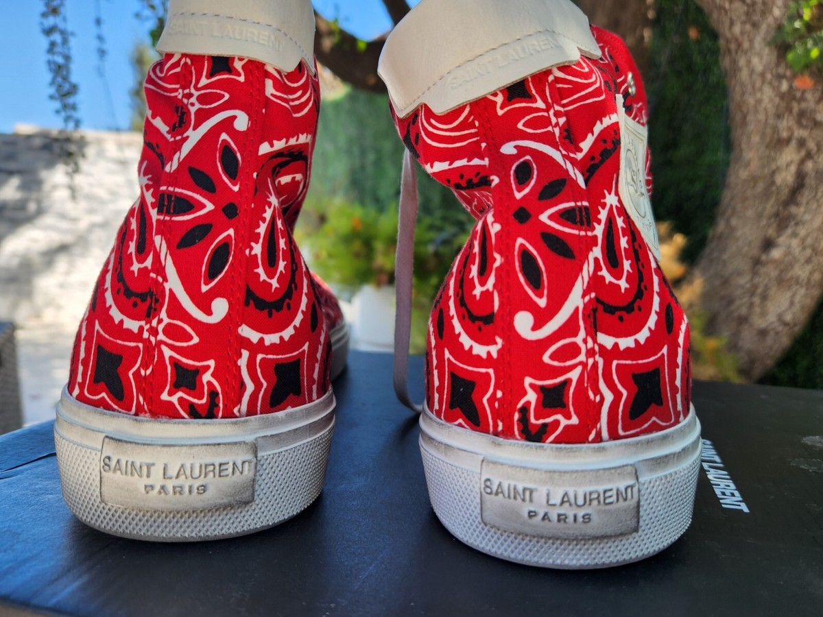 【関税&送料込】Saint Laurent Tiziano Red Cotton Pant Saint Laurent BEDFORD TESSUTO BANDANA RED High Top Men's