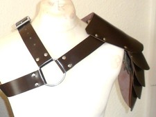 MENS BROWN GENUINE LEATHER SHOULDER HARNESS LARP ROMAN ARMOUR ARMOR