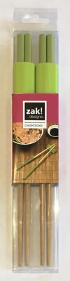 2 Paar Zak Designs Bambus Essstäbchen und Silikonauflagen Grün Brandneu