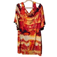 Bold Elements Tie-Dye Cold Shoulder Dress With Bell Sleeves - Size XXL Dress