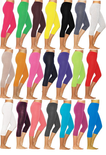 Leggings Capri 3/4 coton opaque pantalon court femmes unisexe - Photo 1 sur 22