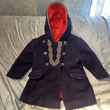 Vintage Rothschild Embroidered Navy Blue  Red Wool Fleece Lined Pea coat Size 4