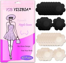 YISIBIA 40 Pairs Nipple Covers For Women Disposable Invisible Nude/Black