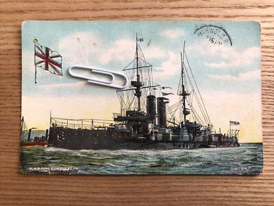 HMS King Edward VII Dreadnought Schlachtschiff abgebaut & versenkt 1916 Karte verschickt 1906