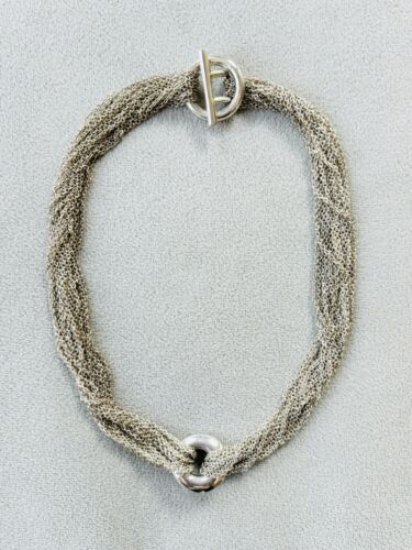 Tiffany & Co Sterling Silver Multi Strand Mesh Necklace Donut Pendant 15.5” 48.4 - Zdjęcie 1 z 11