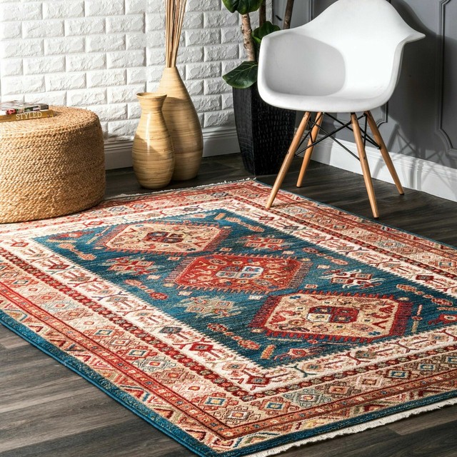 Nuloom Khtr02a Qiana Emblem Fringe Area Rug 8 X 10 Blue For Sale Online Ebay