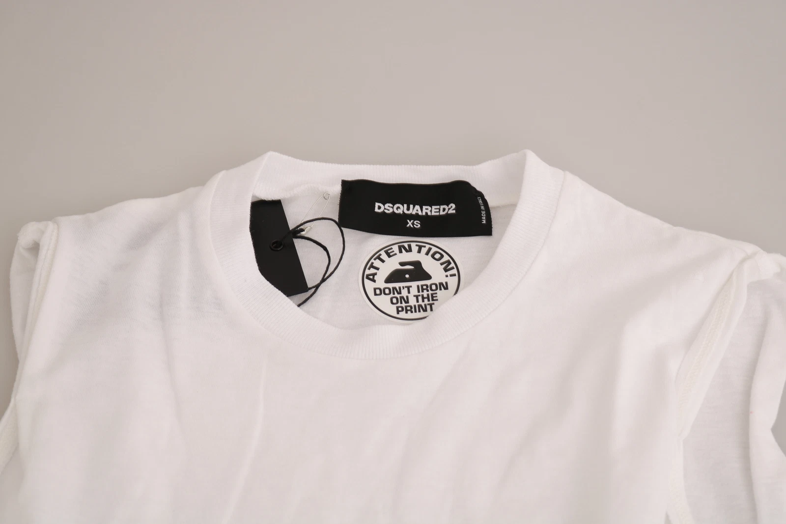 Bodycon Senza Maniche DSQUARED2 Abito Stampato Bianco Collo Crew Mini IT38 US4 XS $350